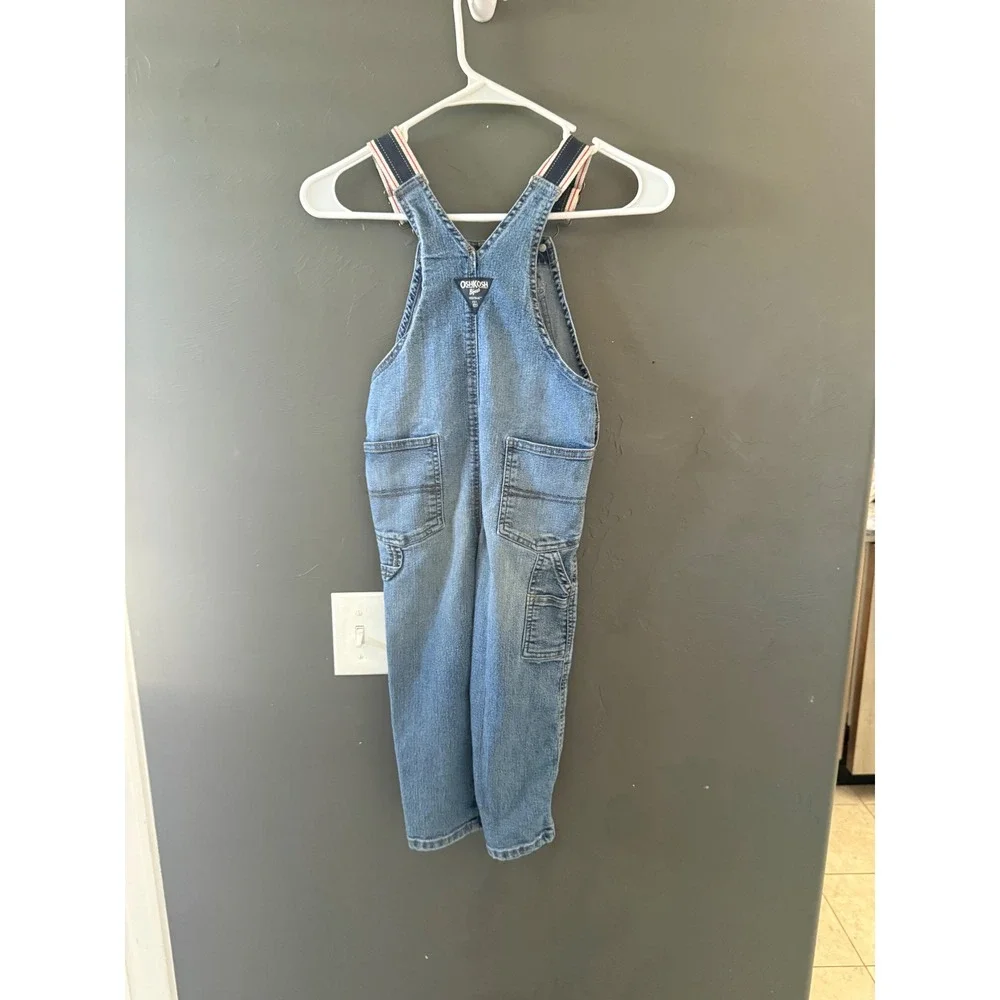OshKosh Bgosh Kids 4T Denim‎ Overalls Medium Wash Striped Straps 28042311